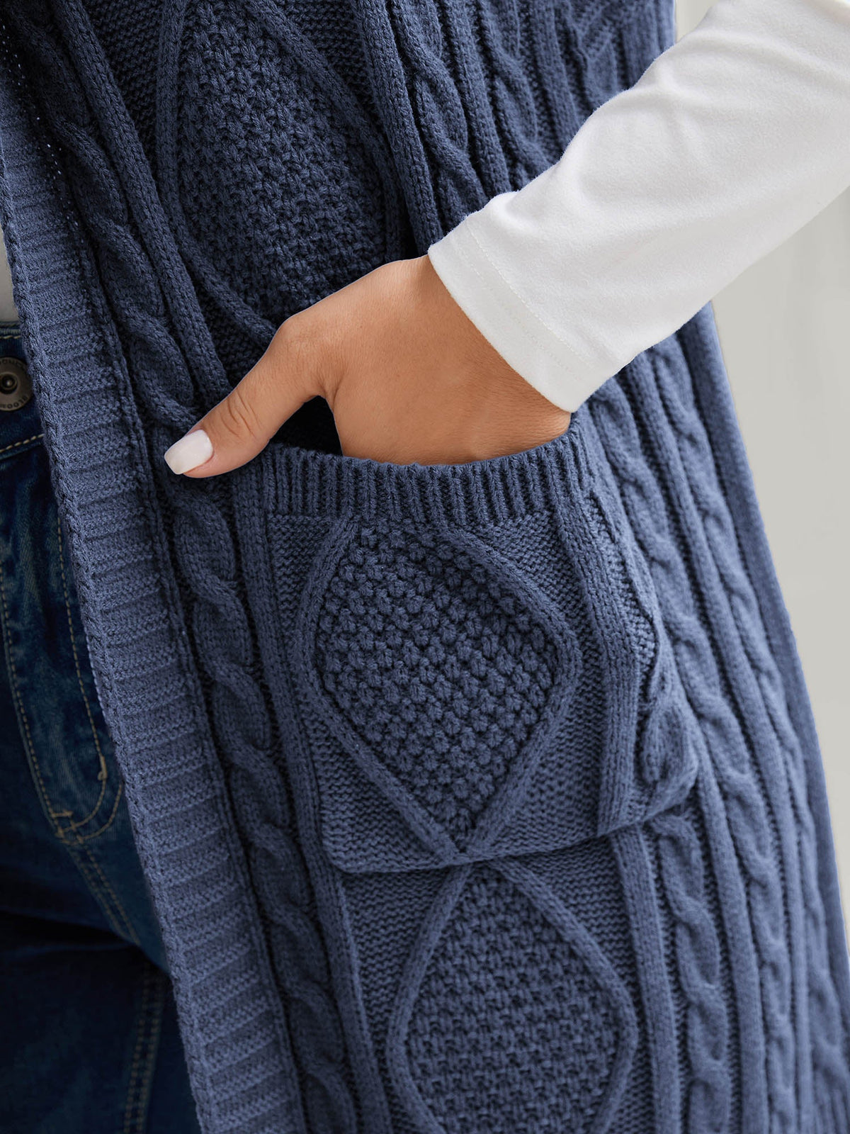 Twisted Hooded Sleeveless Knit Cardigan