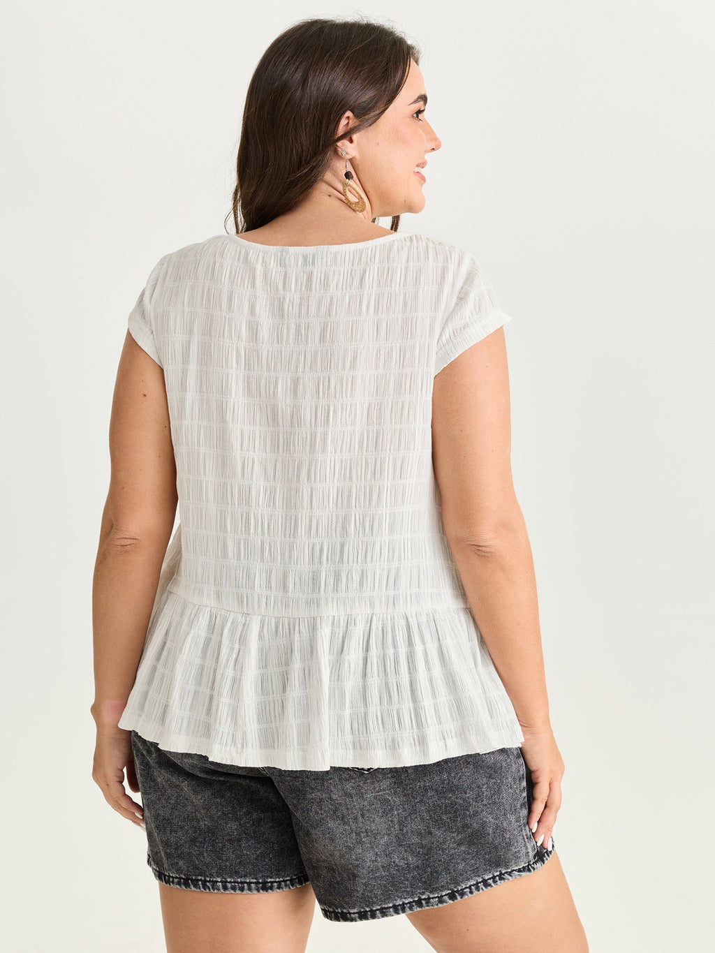 Lace Trim Sheer Ruffled Hem Blouse