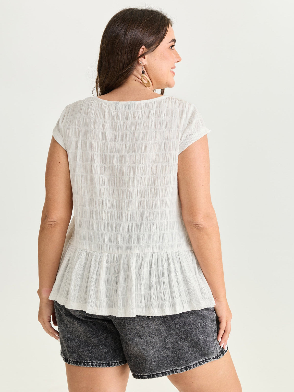 Lace Trim Sheer Ruffled Hem Blouse