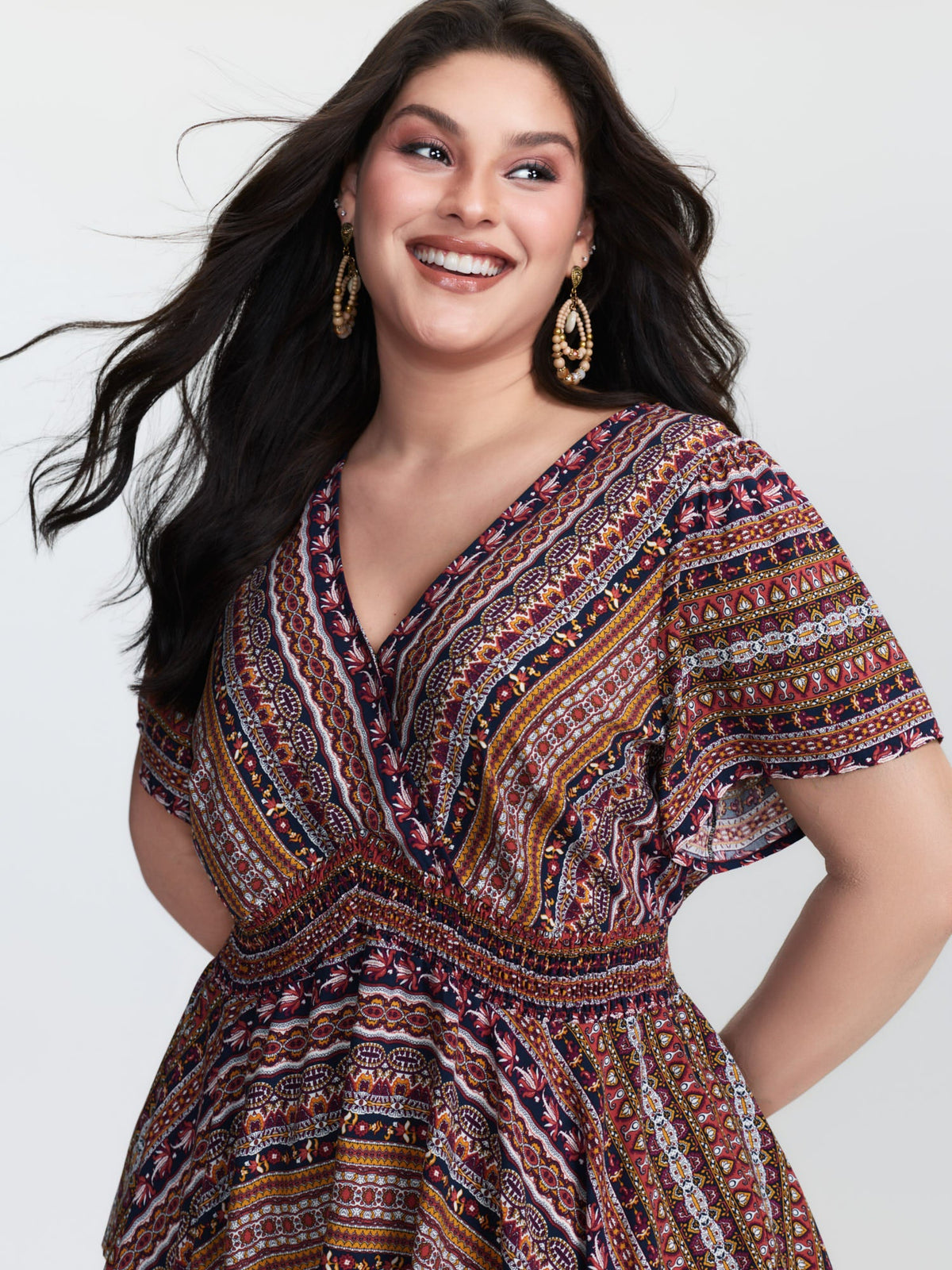 Boho Striped Print Handkerchief Hem Blouse