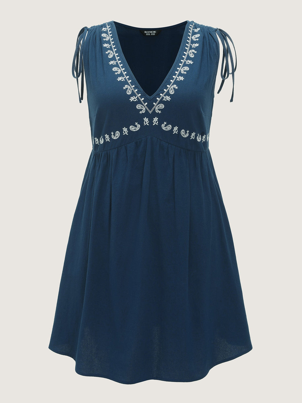 Cotton Boho Embroidered Shoulder Tie Mini Dress