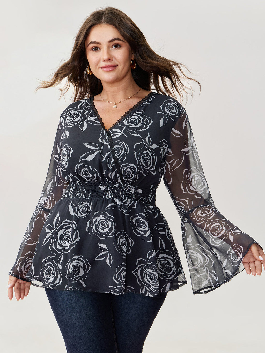 Rosy Romance Cinched Flared Blouse