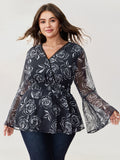 Rosy Romance Cinched Flared Blouse
