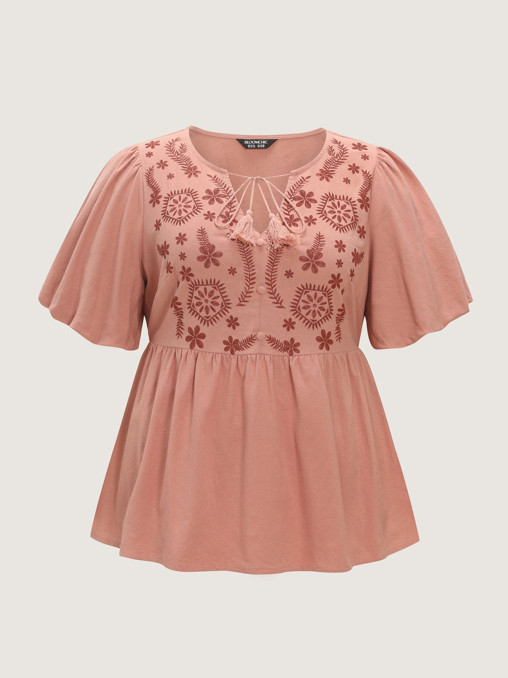 Lace Trim Tassel Drawstring Blouse