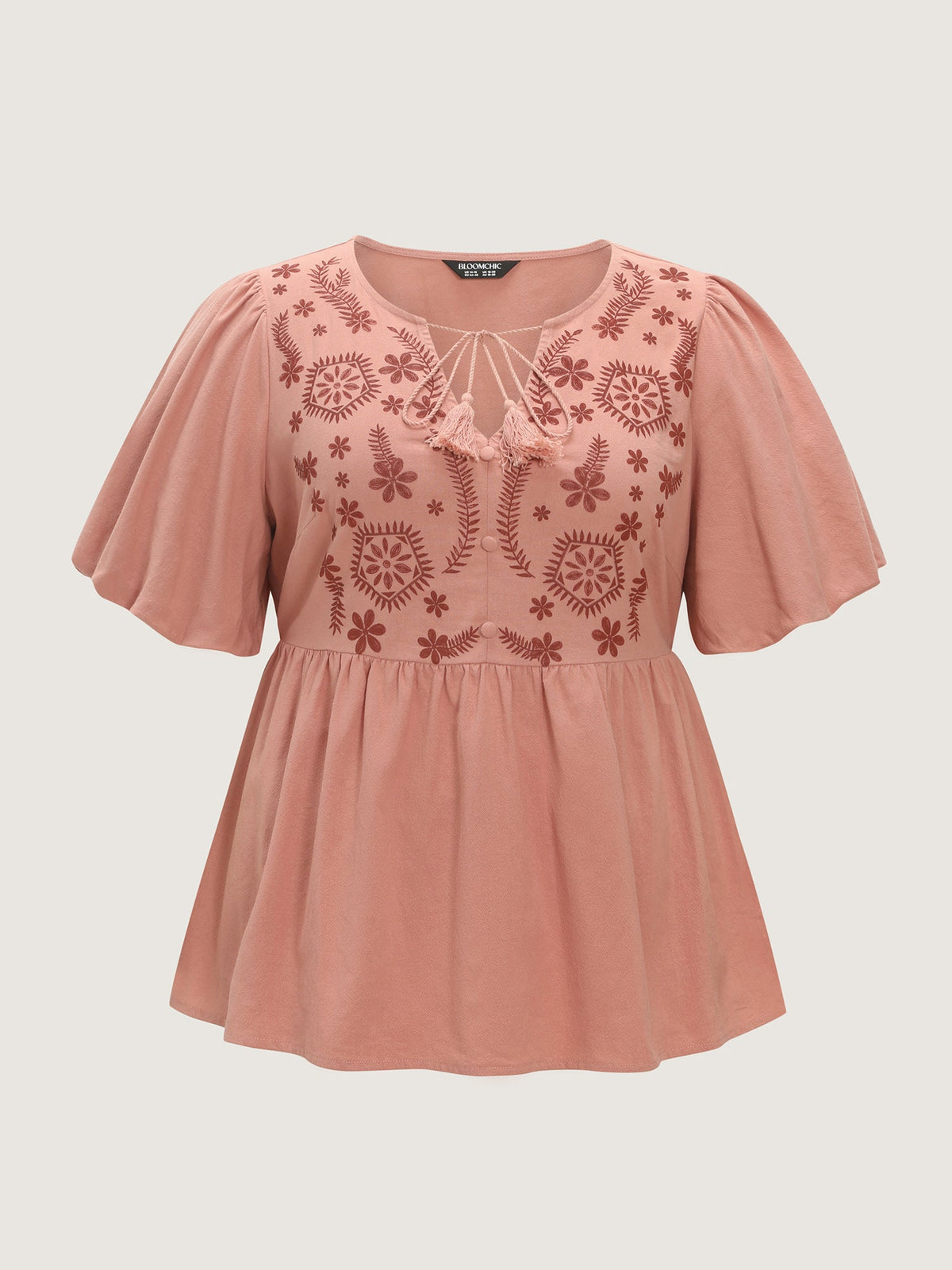 Lace Trim Tassel Drawstring Blouse