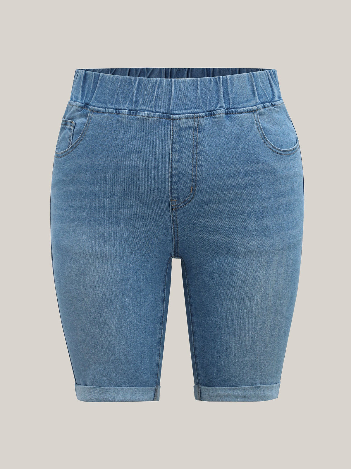 Pull-On Stretchy Skinny-Fit Denim Shorts