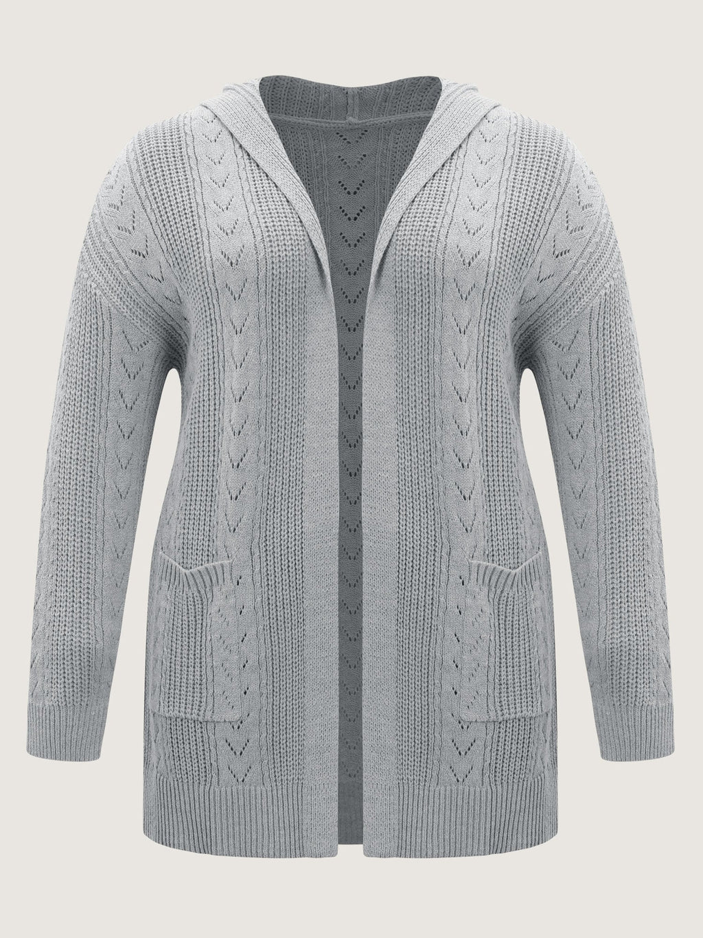Textured Hooded Pockets Knit Cardigan