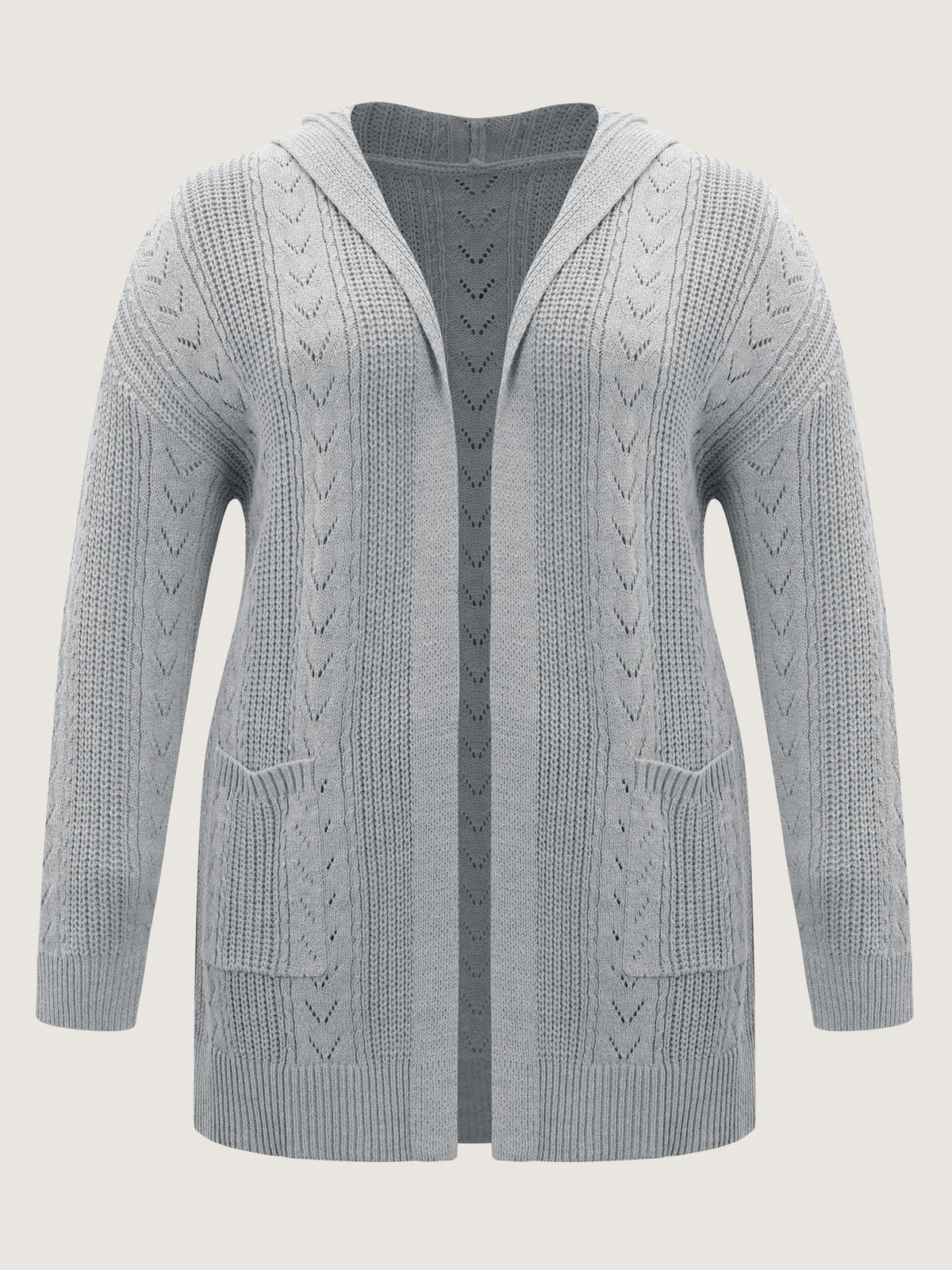 Textured Hooded Pockets Knit Cardigan