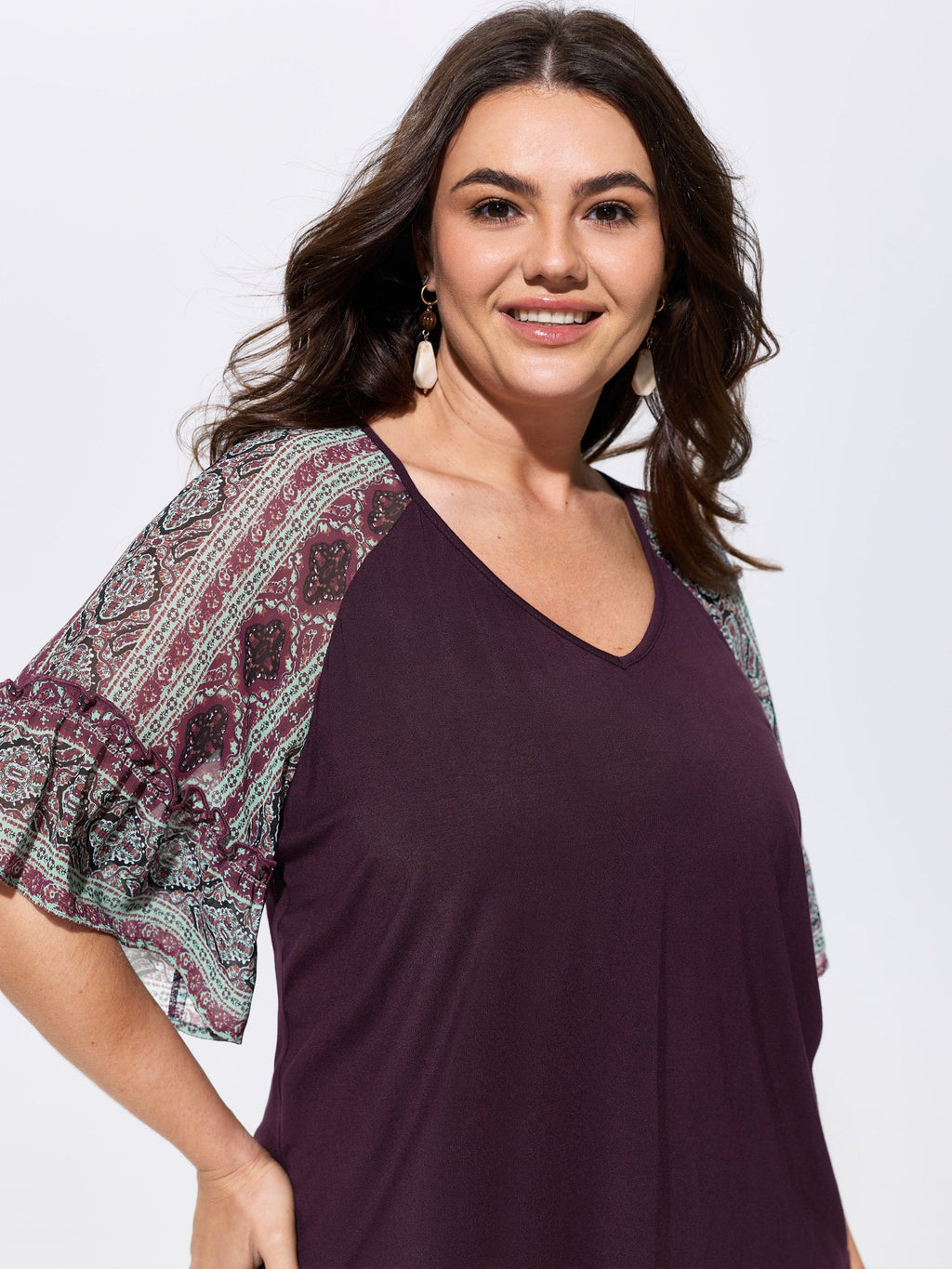 Boho Print Patchwork Raglan Sleeve T-shirt