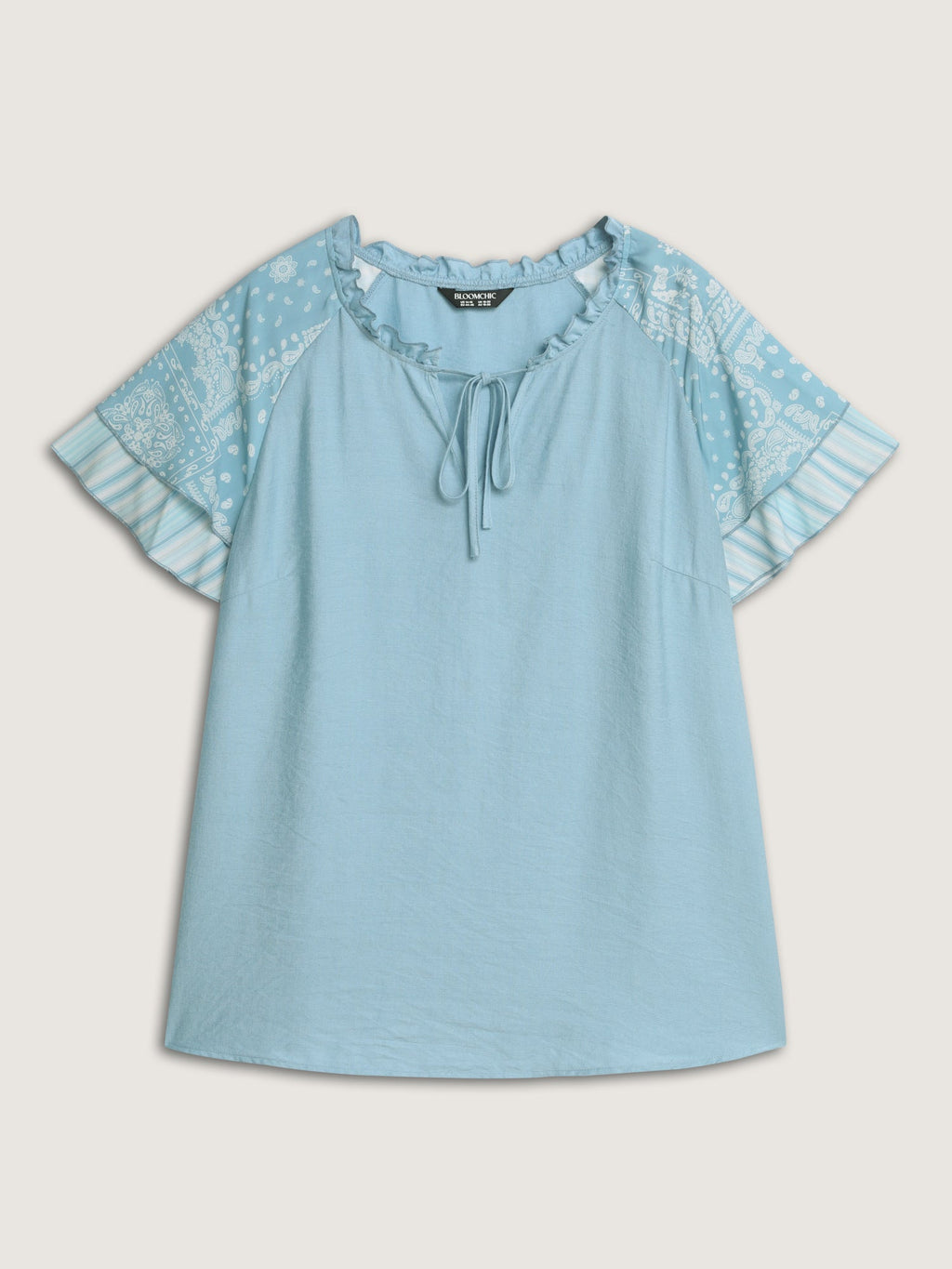 Rayon Color Contrast Ruffled Sleeve Blouse