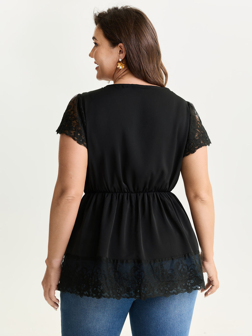 Sheer Lace Hem Satin Blouse
