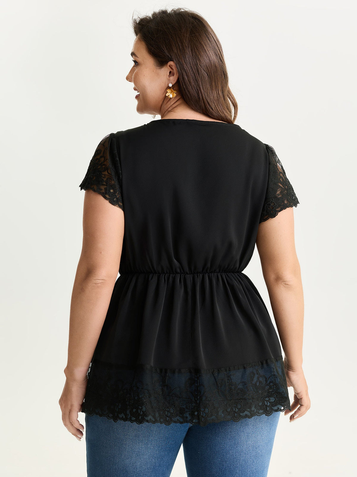 Sheer Lace Hem Satin Blouse