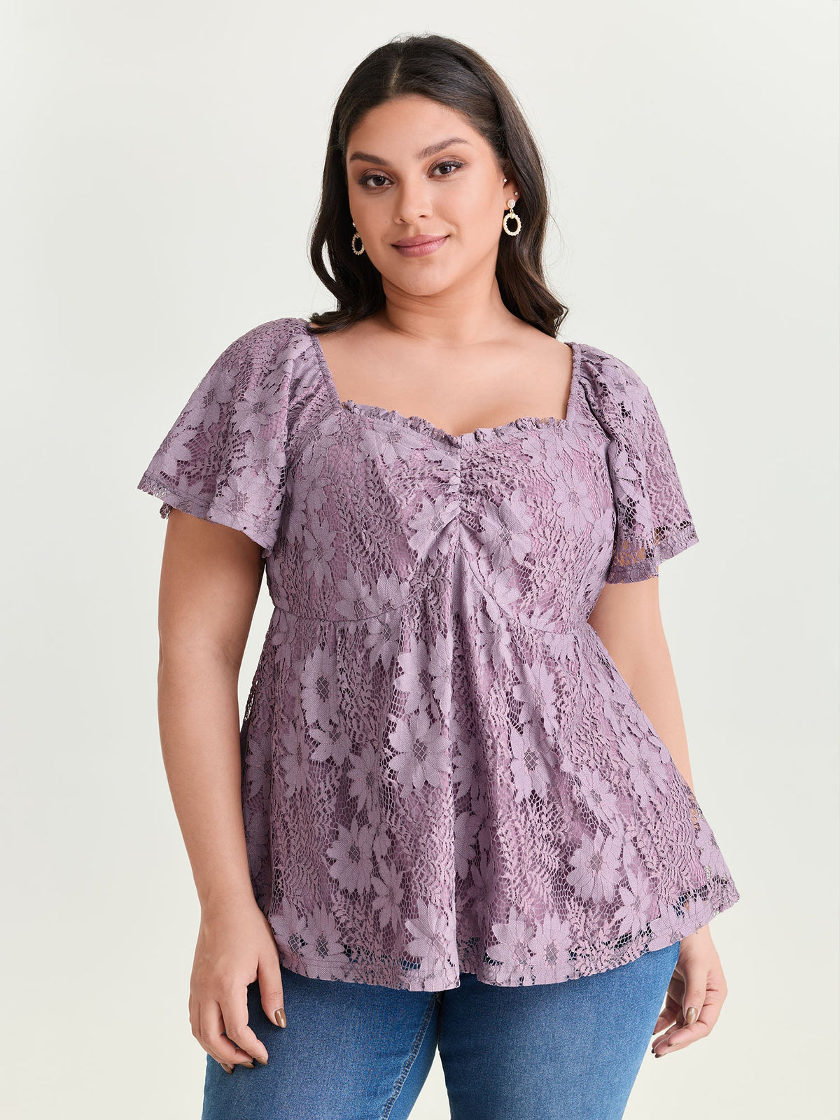 Floral Lace Ruched Fit And Flare Blouse