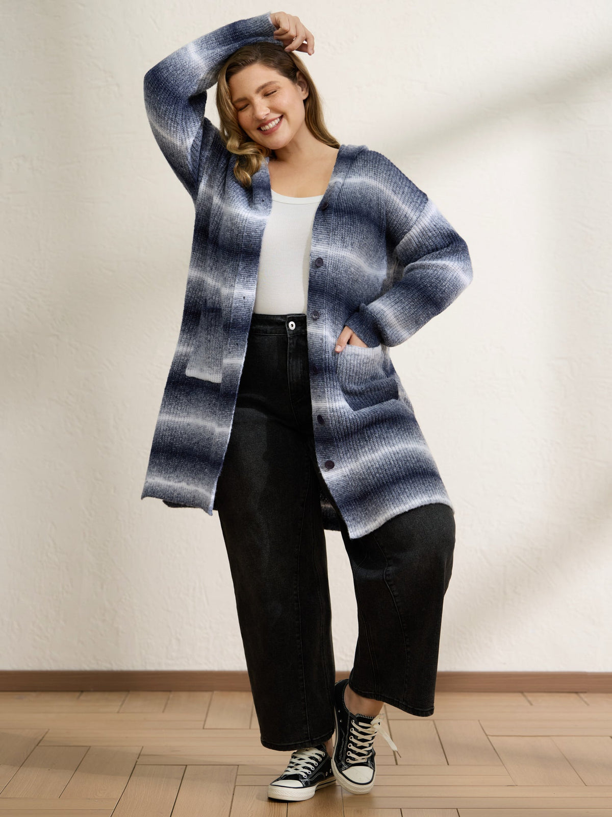Color Gradient Textured Hooded Cardigan