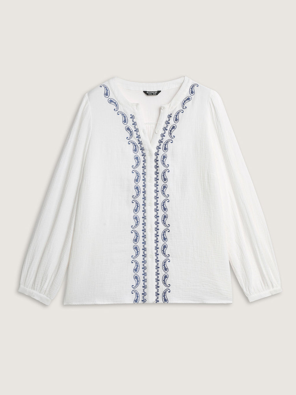 Cotton Textured Embroidered Notched Collar Blouse