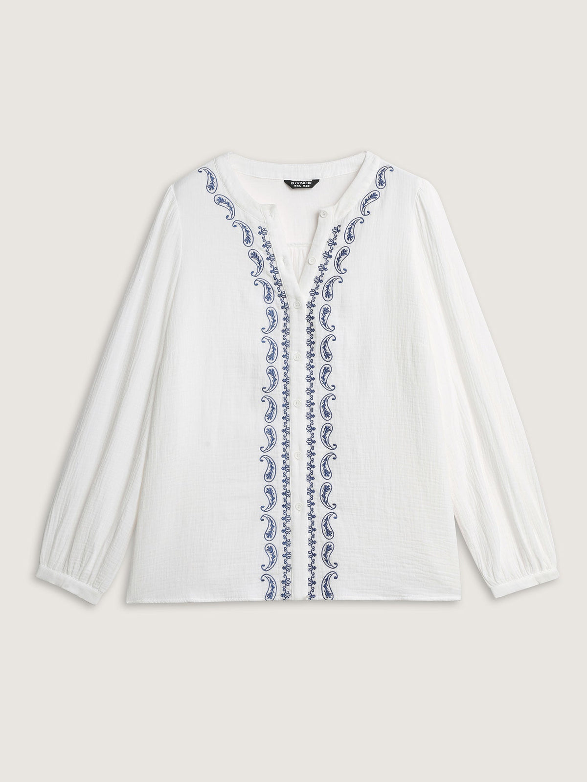 Cotton Textured Embroidered Notched Collar Blouse