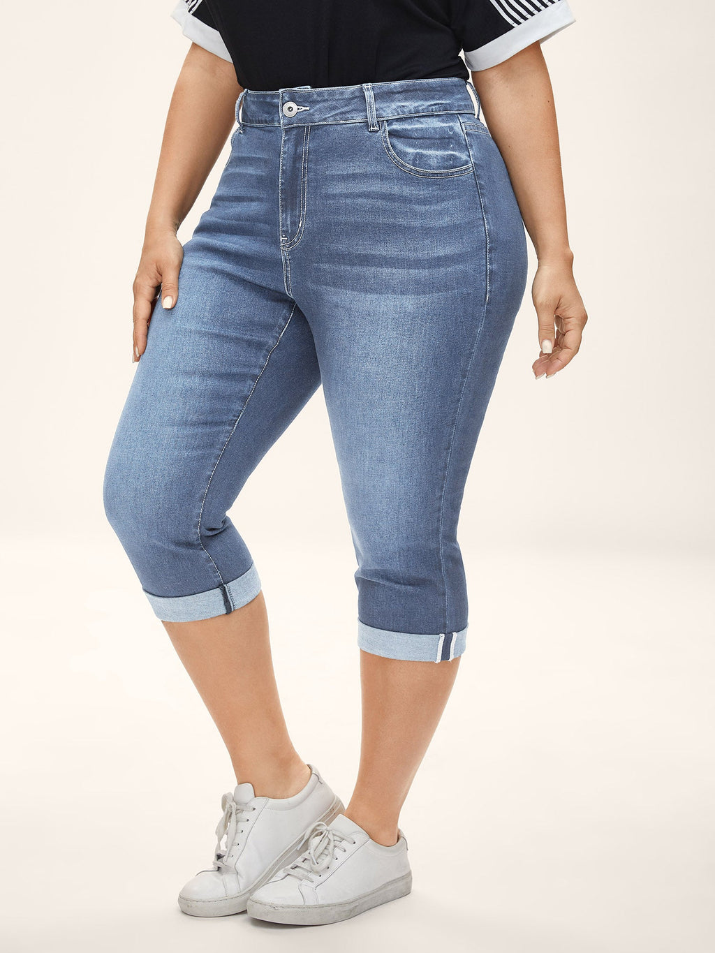 Folded Hem High-Rise Skinny-Fit Capri Jeans