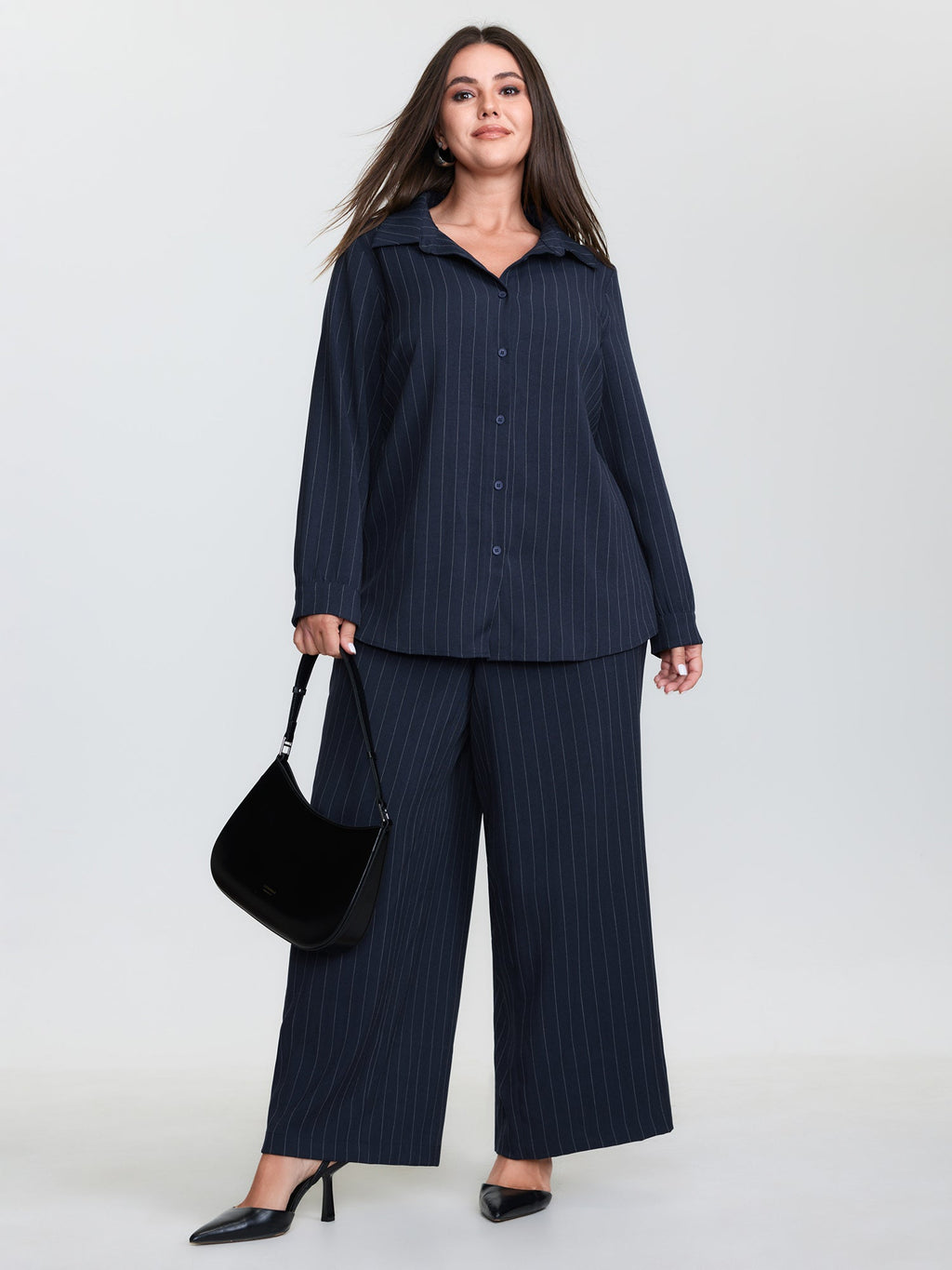 Striped Waist-Tie Button-Down Blouse