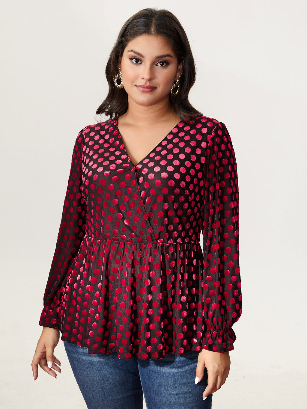 Velvet Heart Print Stretchy Waist Blouse