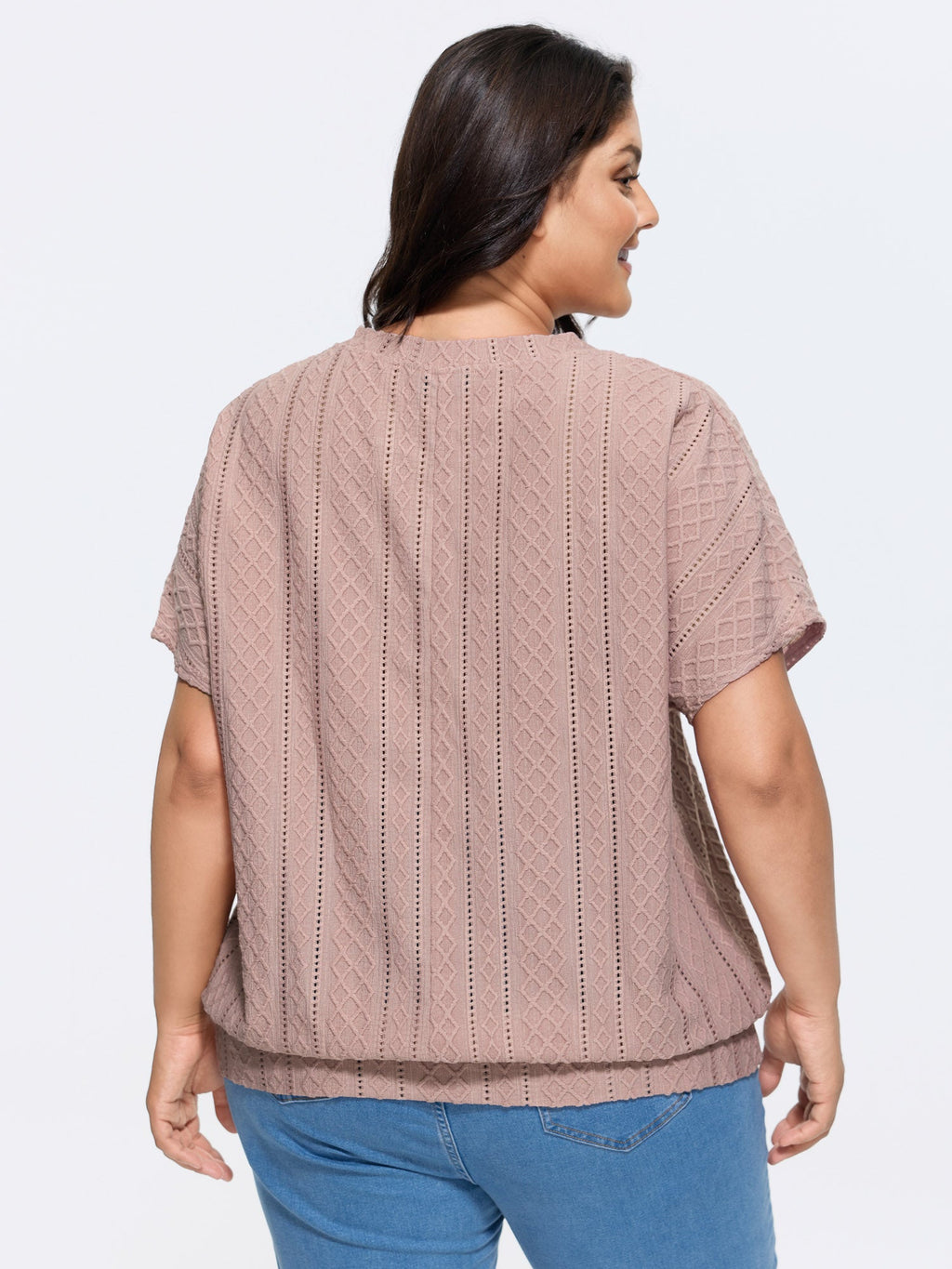 Eyelet Trim Stretchy Textured Plain Top