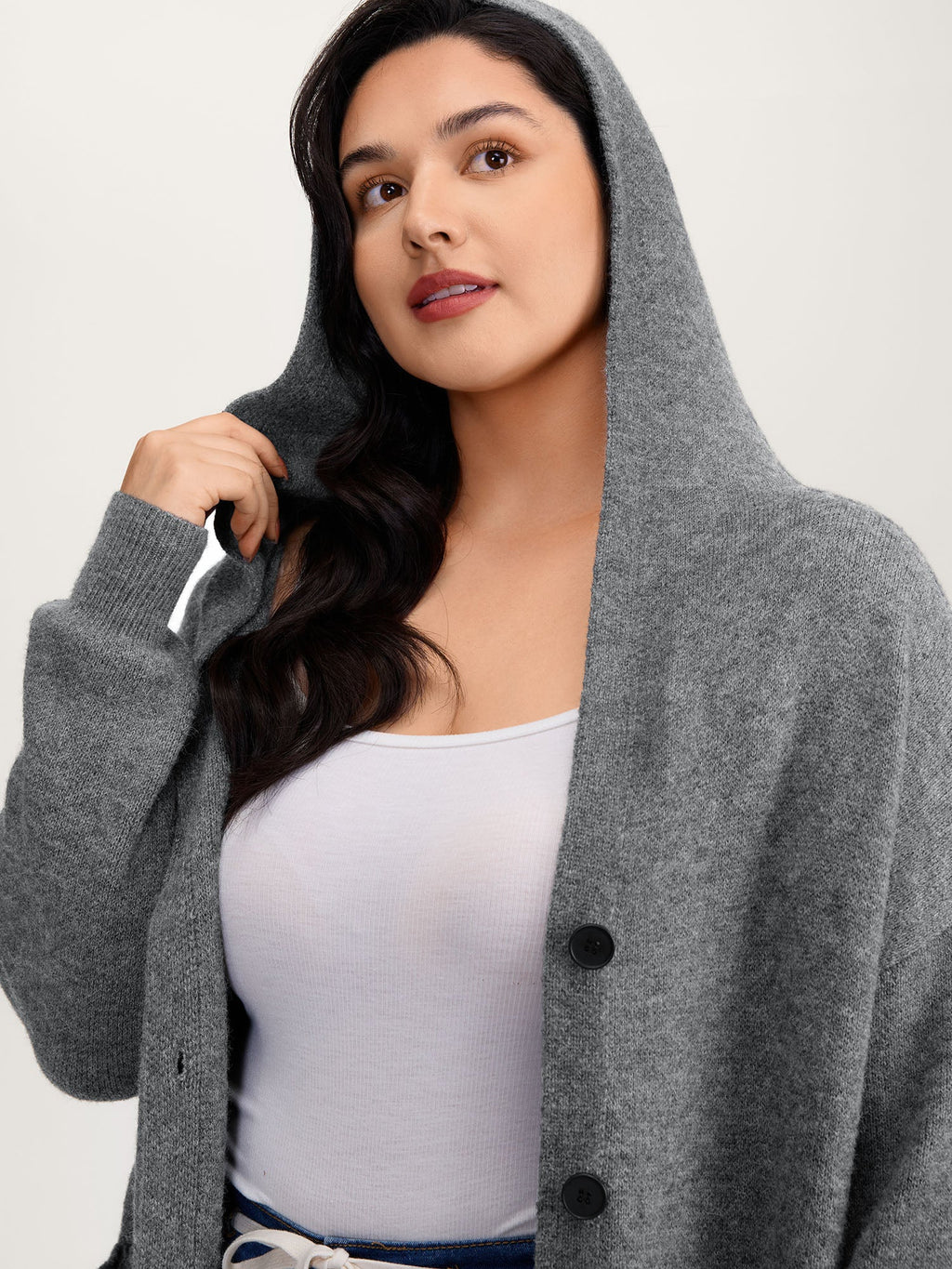 Hooded Button Slit Pockets Knit Cardigan