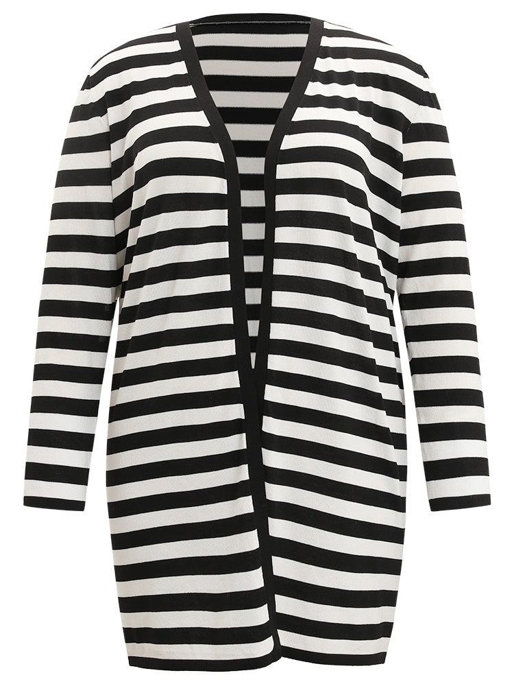 Striped Open Front Drop Shoulder Tunic Cardigan