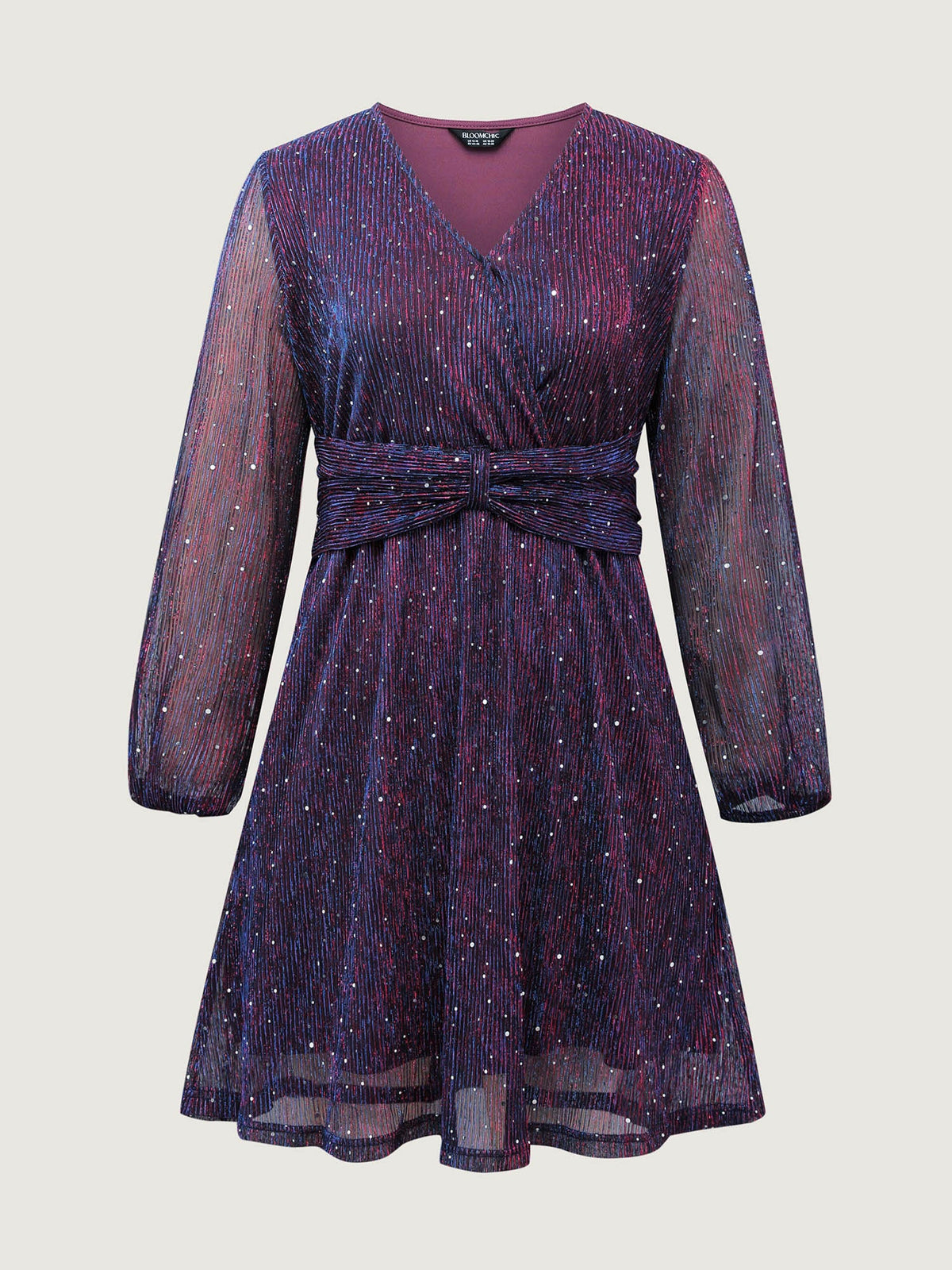 Shimmery Pleated-Waist Pockets Knee-Length Dress
