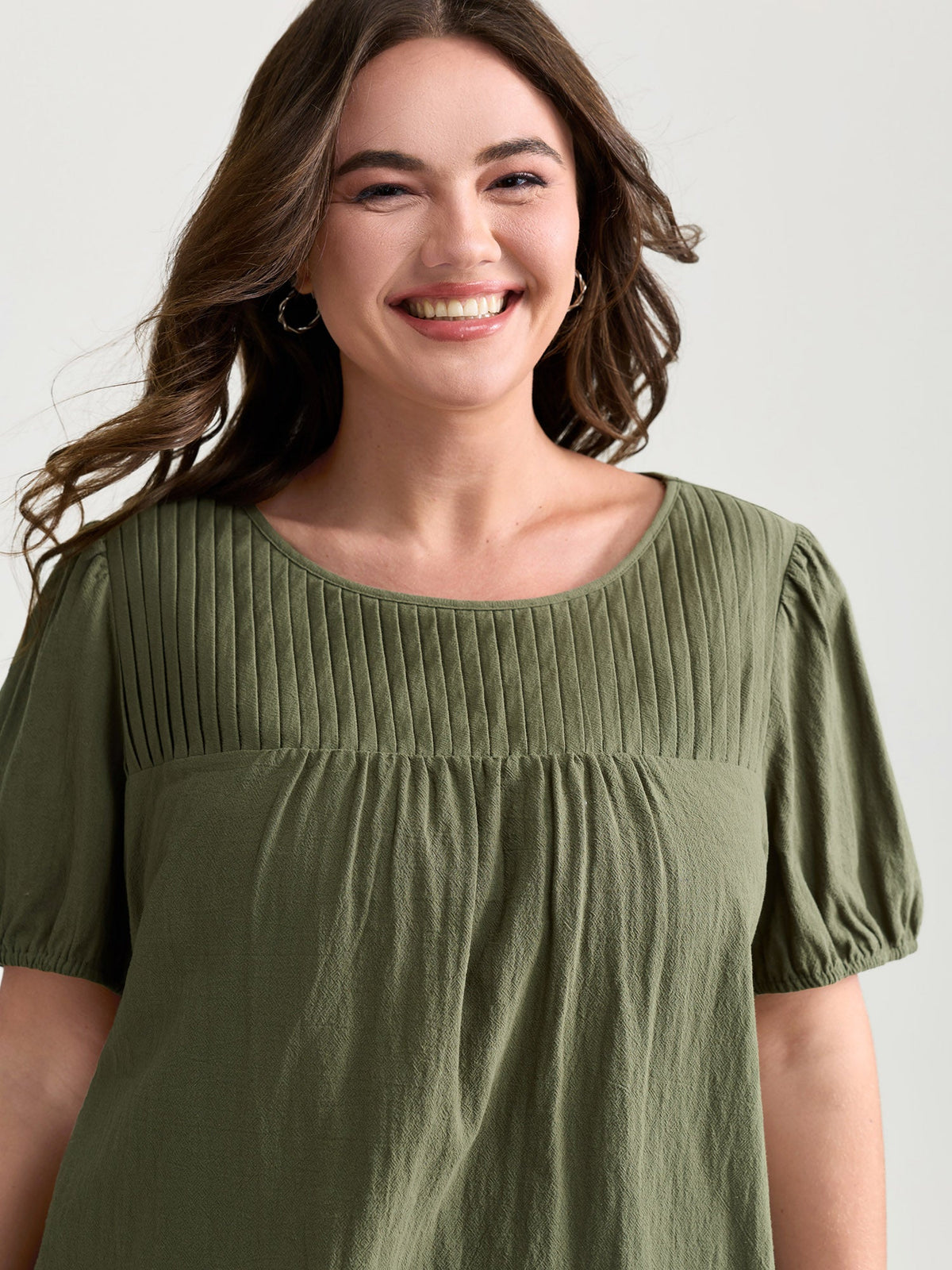 Pure Cotton Pleated Puffy Sleeve Blouse