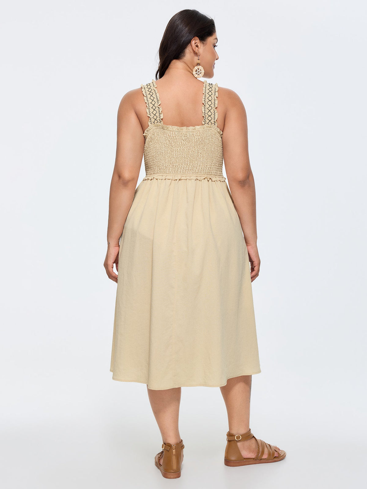 Color Contrast Shirred Easy-Fit Midi Dress