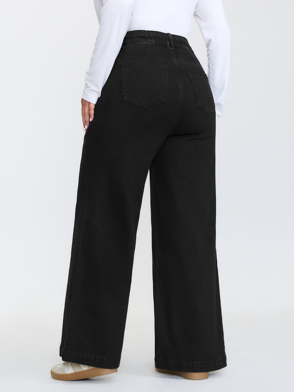Pull-On Stretchy Waist Wide-Leg Jeans