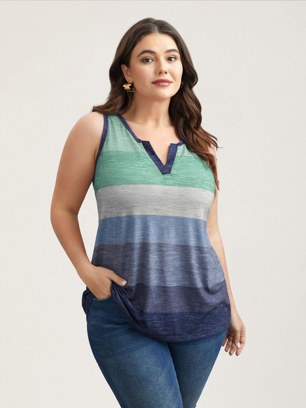 Multi-Color Stripes Off-Sleeves Vest