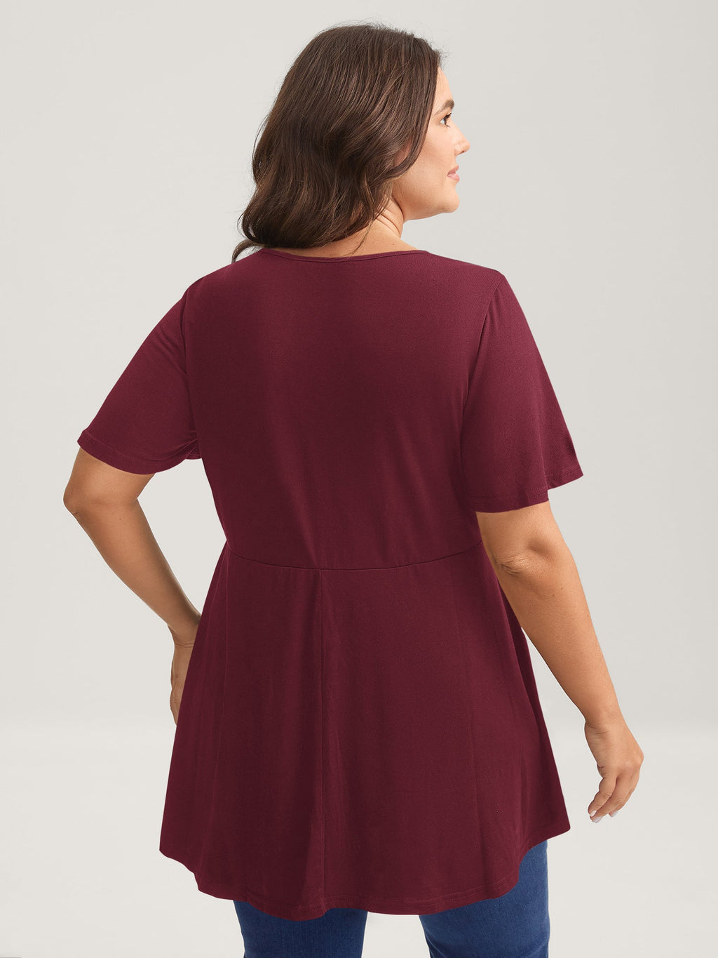 Ruffled Sleeve Round Neck Babydoll Top