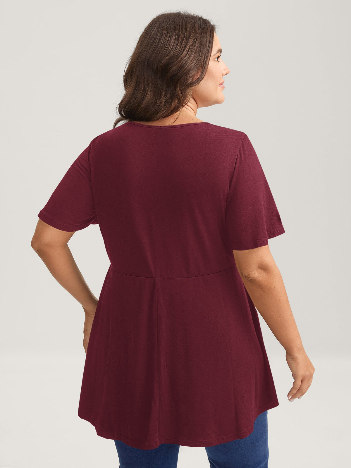 Ruffled Sleeve Round Neck Babydoll Top