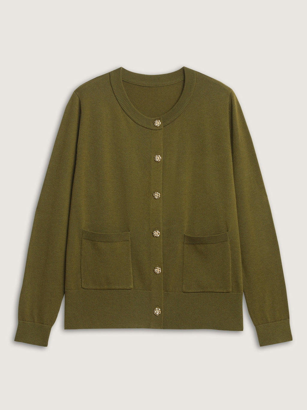 Floral Metal Buttons Wool Blend Knit Cardigan