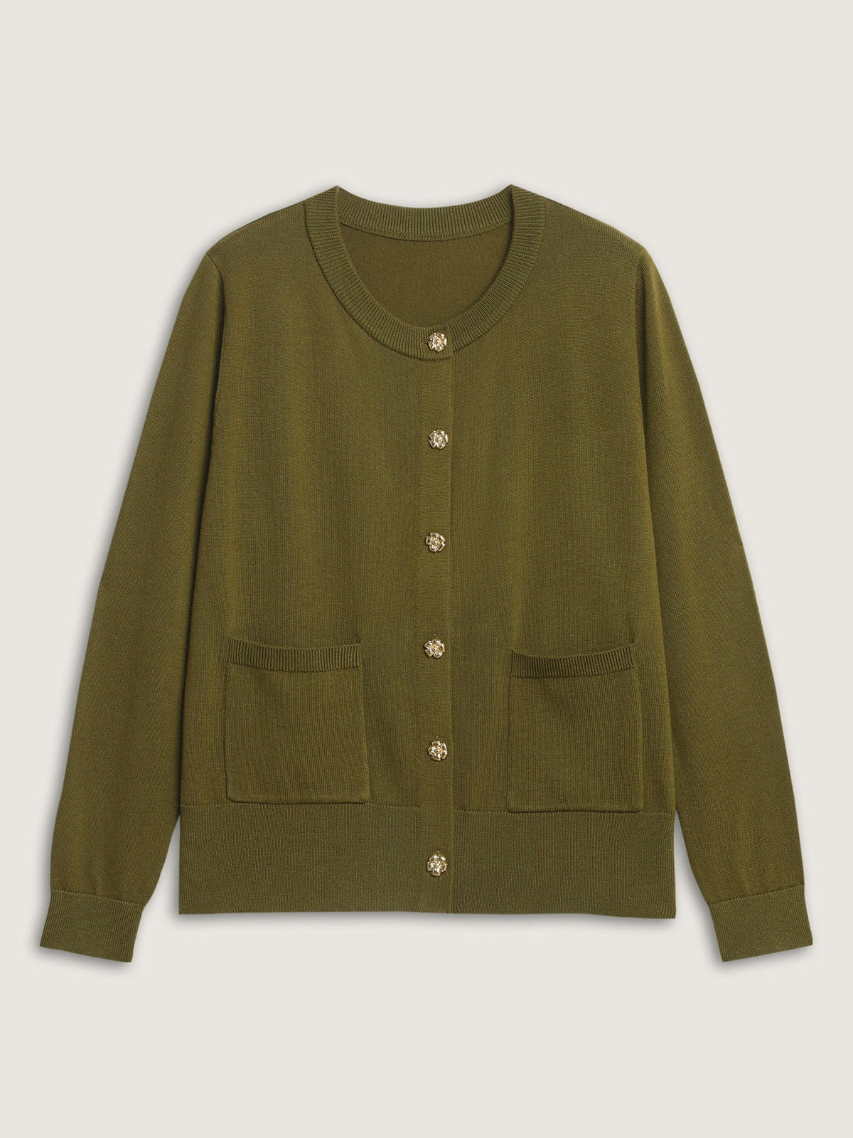 Floral Metal Buttons Wool Blend Knit Cardigan