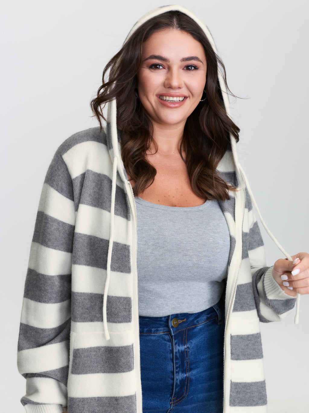 Striped Color Contrast Hooded Cardigan