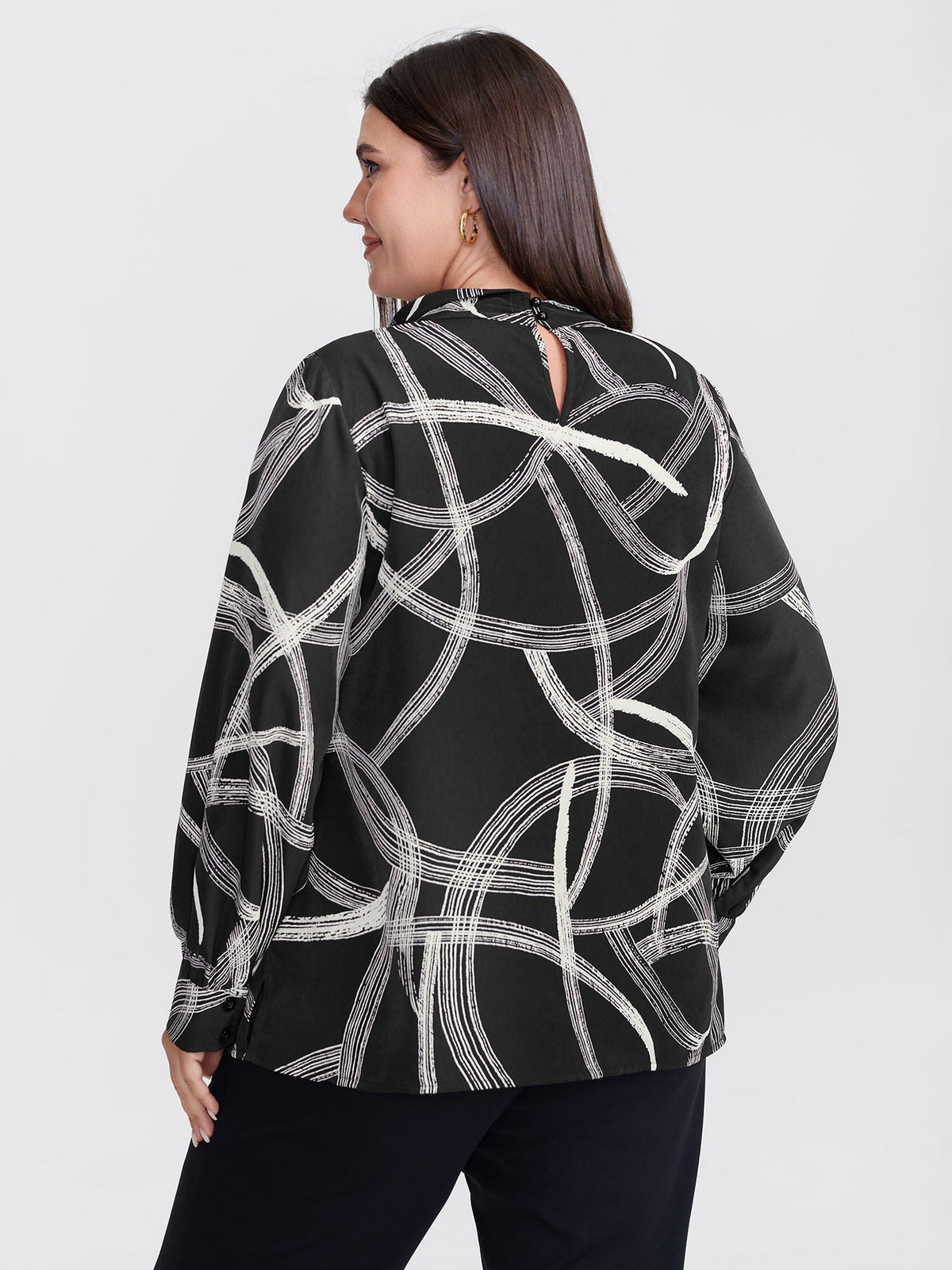 Abstract Print Drape Neckline Blouse