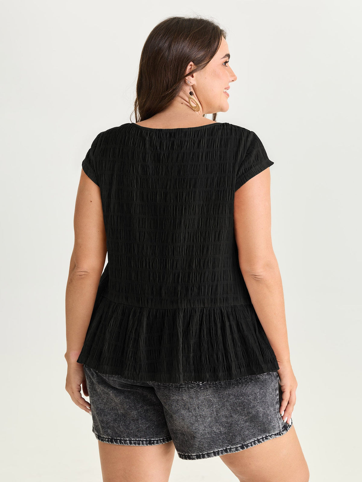 Lace Trim Sheer Ruffled Hem Blouse