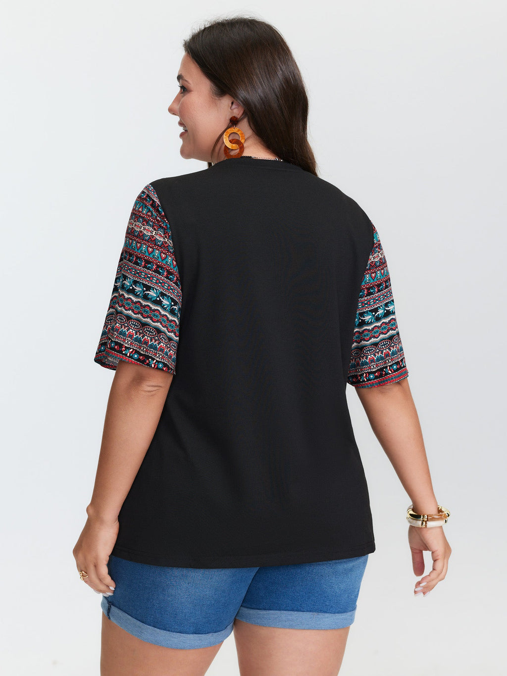 Colorful Boho Sleeve V-Neck Blouse