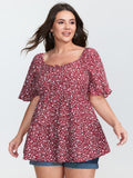 Micro Floral Print Sweetheart Neck Blouse