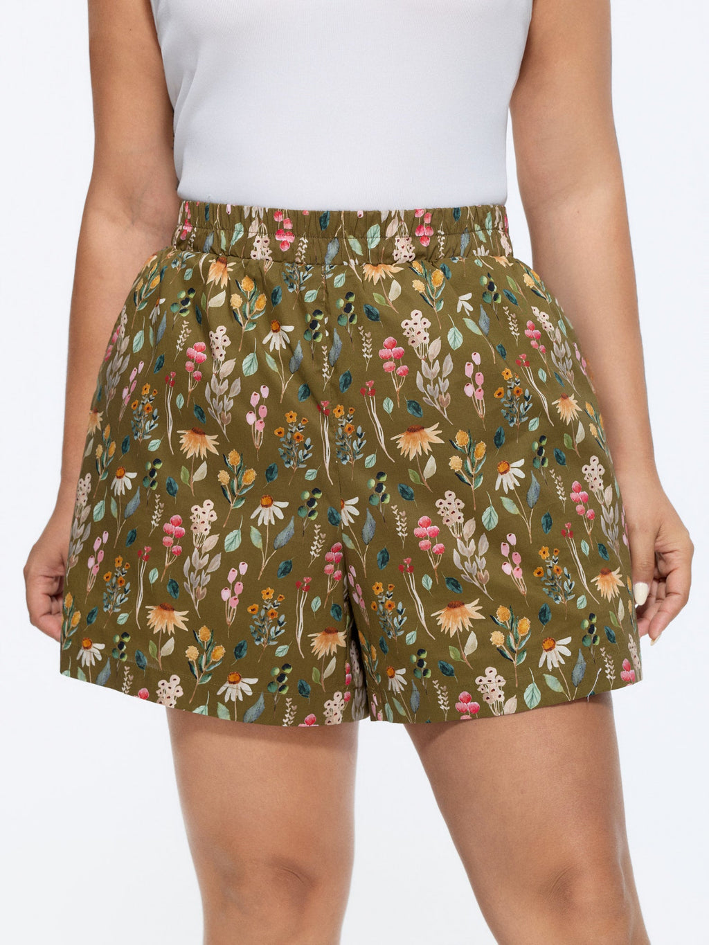 Floral Print Wide Waistband Shorts