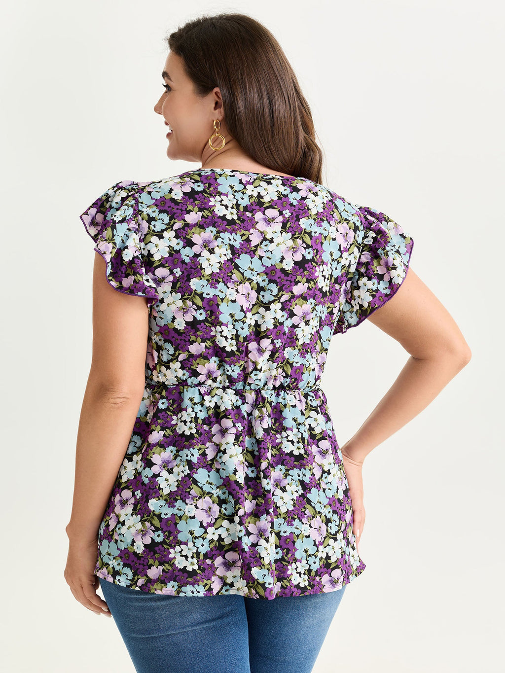 Floral Print Drawstring Neckline Blouse