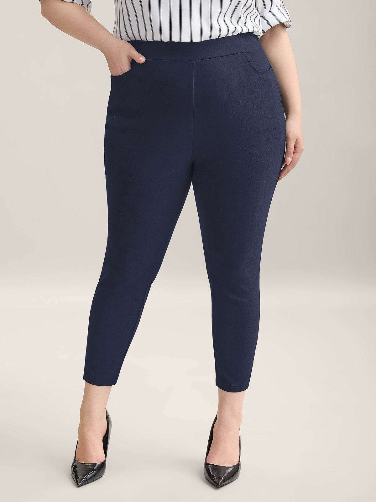 Stretch Split Hem Pockets Skinny Pants