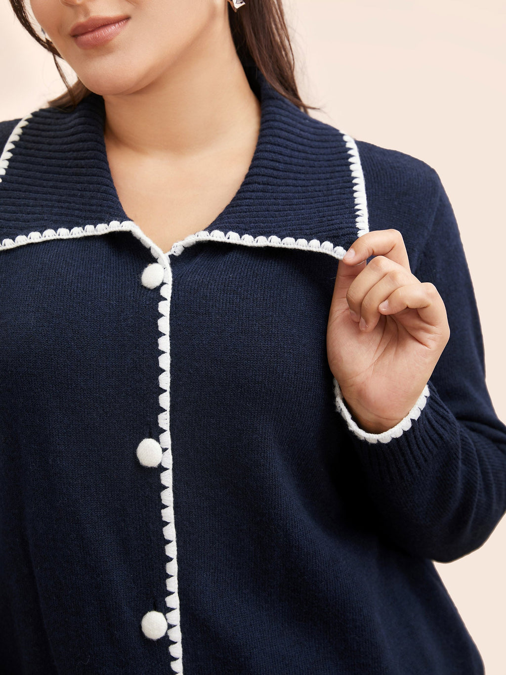 Lapel Collar Contrast Trim Cardigan