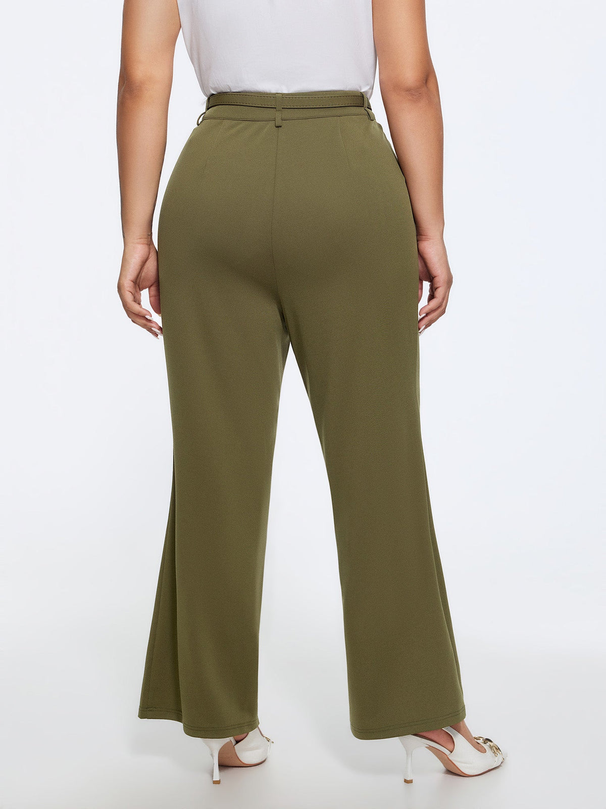 Matching Belt High Waist Pocket Bootcut Pants