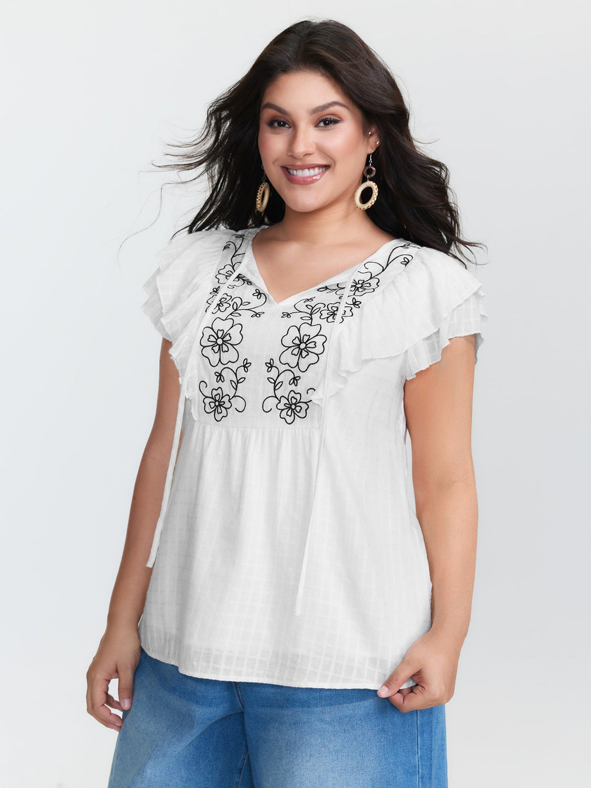 Pure Cotton Embroidered Neckline Blouse