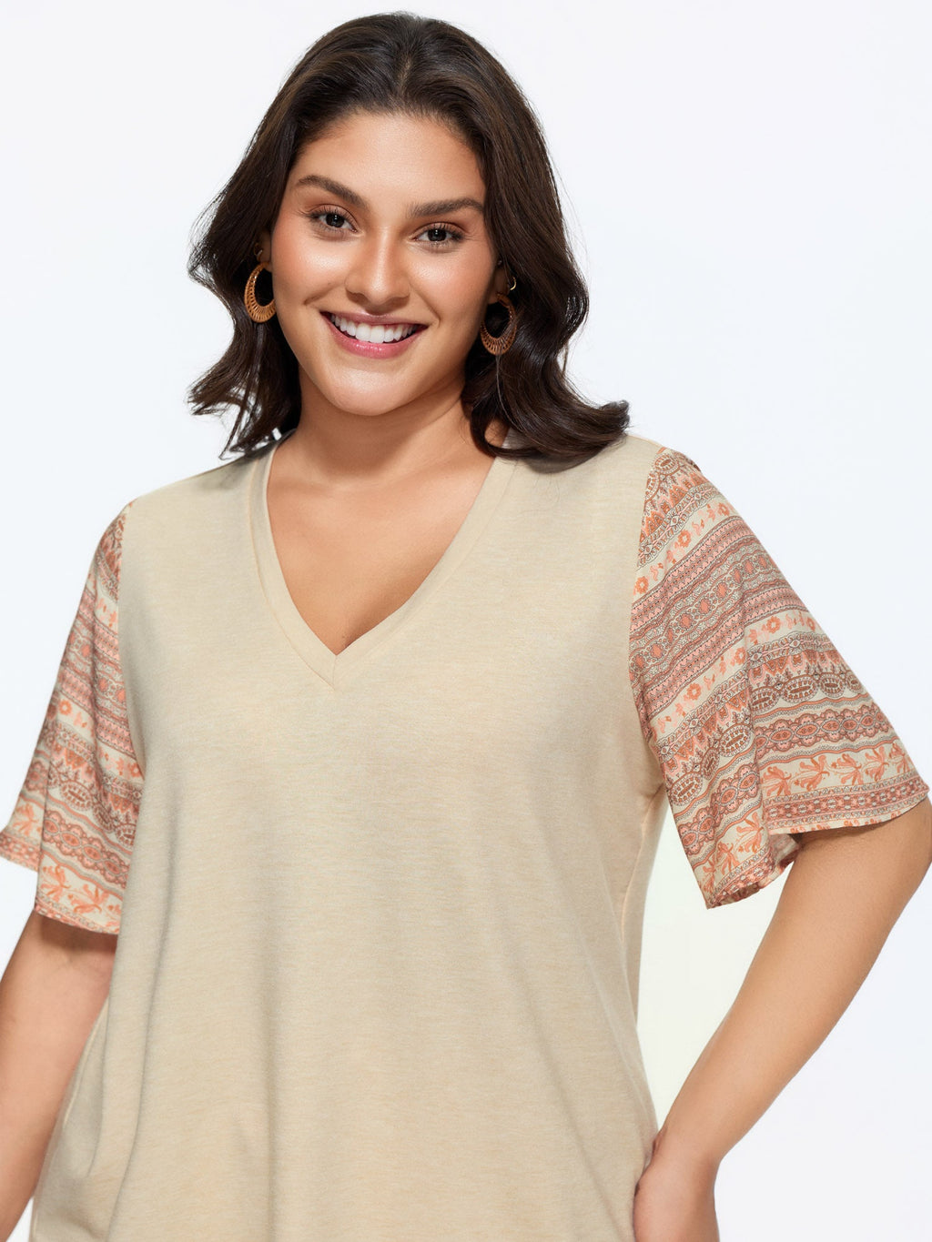Colorful Boho Sleeve V-Neck Blouse
