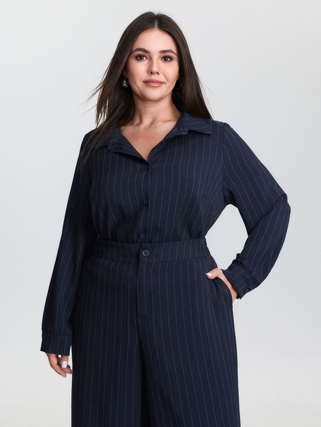 Striped Waist-Tie Button-Down Blouse