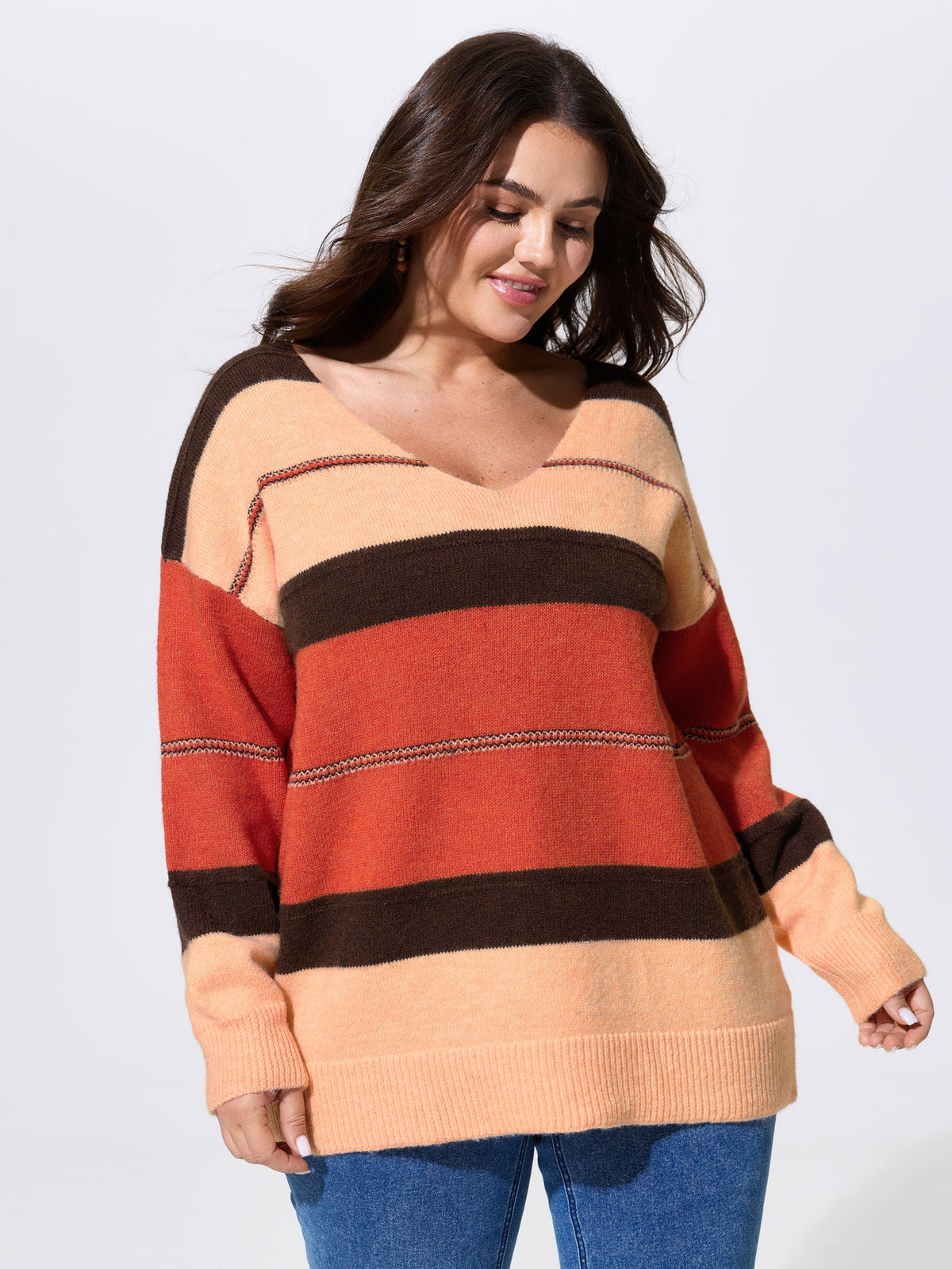Striped Print Color Contrast Pullover