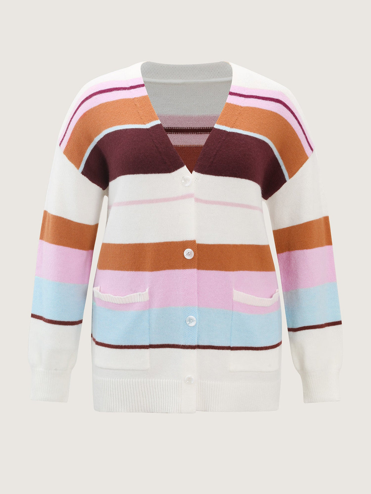 Colorful Stripes Button Knit Cardigan